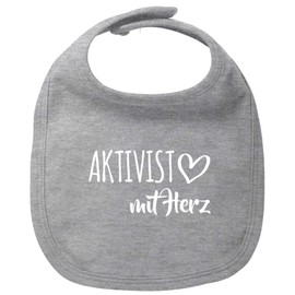 huuraa Baby Latz Aktivist mit Herz Geschenk Jungen und Mädchen Lätzchen Heather Grey Bio Baumwolle Aktivist Babykleidung