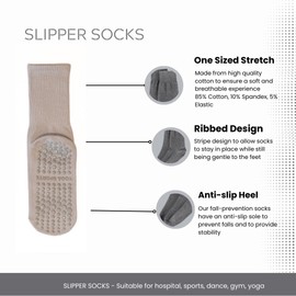 MediCounter 5 Pairs x Slipper Socks, Fall prevention, Hospital, Gym, Yoga, Sports Grip Socks – GREY pack Size: One Size