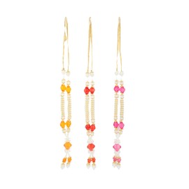 Set of 3 Mala Artificial Beads Ribbon Garland, Pooja Sringar Articles Ornament Indian Traditional Festival Decoration Home Office Temple Decor for God Frame Housewarming Janmashtami (Size:-8" Inches)