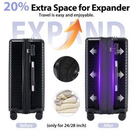 Udorich 3 Piece Hardshell Luggage Set with Wheels, Lightweight Expandable Travel Suitcases, 20inch, 24inch, 28inch, Black