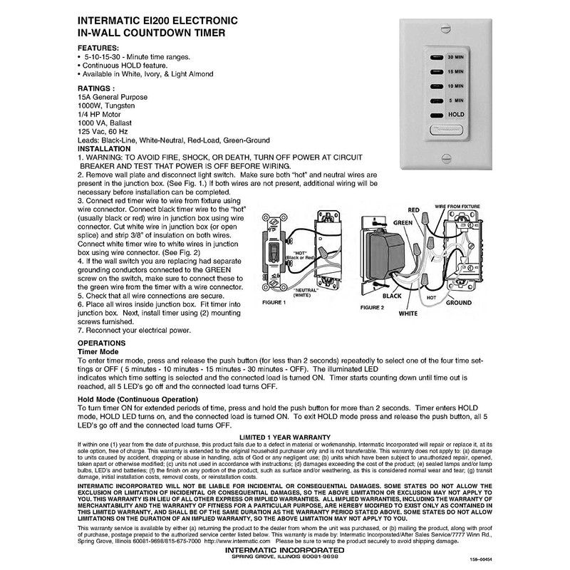 Intermatic EI200 5/10/15/30 Minute Electronic in-Wall Countdown Auto-Off Timer, Ivory