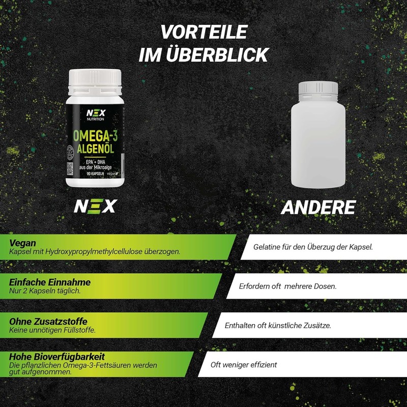 NEX Omega-3 Algae Oil, Vegan DHA EPA Source from Schizochytrium