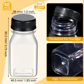 48 Pcs Plastic Juice Bottles Bulk with Caps, Small Reusable Juice Bottles Empty Clear Bottles Beverages Drink Containers Mini Fridge Bottles for Juicing, Smoothies, Tea, Milk, Coffee (Black,4 oz)