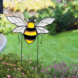 Bee Garden Stake Decor, Stained Glass Indoor Window Suncatcher Home Decor Yard Art Ornaments Gifts for Bee Lover Mom Teacher Indoor Outdoor Lawn Pathway Patio Plant Pot Flower Bed