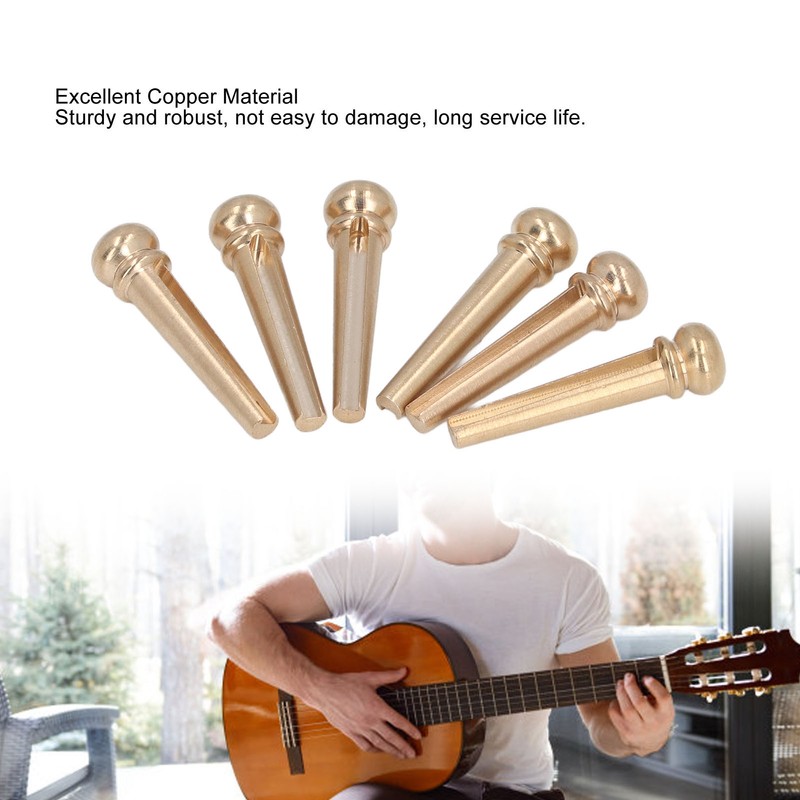 6PCS Guitar Bridge Pin Copper Acoustic Guitar Bridge Pins Peg