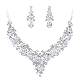 EVER FAITH Mujer Sets de Joyería Cristal Austríaco Elegante Boda Flor Racimo Lágrima Collar Arete Set Claro Tono Plateado