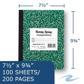 Roaring Spring Graph Hard Cover Composition Book, 9.75" x 7.5", 5X5 Graph Ruled, 100 Sheets, Green Marble Cover, (77255)