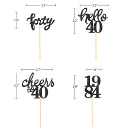 24 Pcs Glitter 40th Birthday Cupcake Toppers for Celebrating Forty Years Old Birthday Party Decorations (Black)