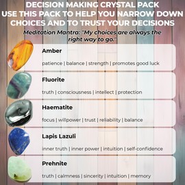 Decision Making Crystals - UK Designed 5 Stone Premium Selection for Patience, Intellect, Self-Confidence, Calmness Comes with Gift Pouch, Wellness Guide & Info Booklet