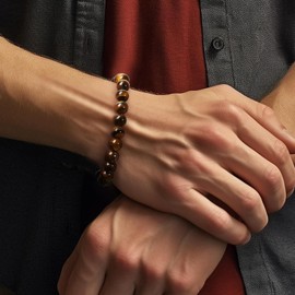 DMNQ 3 x 8 mm pearl bracelet men's bracelet men's beads lava stone bracelet tiger eye bracelet men's pearl bracelet men's bracelet beads gifts for men and women, Stone