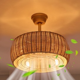 GDLT 18" Bamboo Rattan Caged Ceiling Fan with Lights and Remote,4-Light Gold Boho Chandelier Ceiling Fan with Light and Reversible Motor, Chandelier Ceiling Fan for Bedroom, Living Room