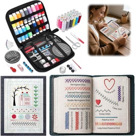 Libro de aprendizaje de bordado, Kit de libro de puntadas de bordado mejorado, Kits DIY con kit de herramientas completo y tutorial instructivo, para principiantes y amantes de las manualidades (86 piezas)