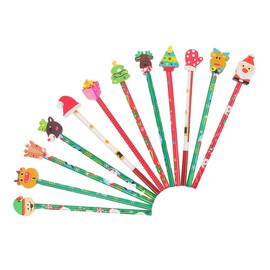 NUOBESTY 12pcs Christmas Themed Wooden Pencils for Boys and Girls and Drawing Accessories Erasers Portable Stationery for School and Holiday Celebrations