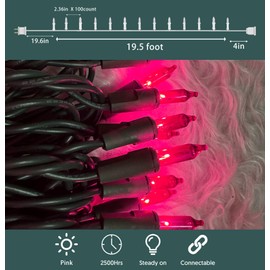 HISHINY Christmas Lights 100 Count Pink Christmas Tree String Lights with Green Wire for Outdoor Indoor Christmas Decorations Wedding Decorations Valentines Day Decor,UL Certified (21feet)