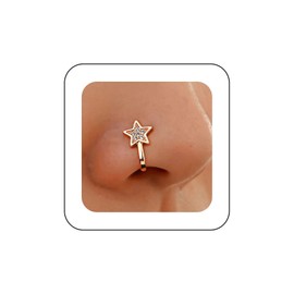 Andelaisi Punk Crystal Star Nose Ring Gold Star Nose Cuff Hoop Ring Vintage CZ Star Fake Nose Ring Non Pierced Nose Ring Gothic Clip On Nose Ring Jewelry for Women