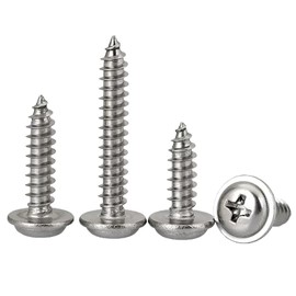 HanTof 100 Pcs M5 x 12/16/20/30/40mm Pan Head with Washer Self Tapping Wood Screws, 304 Stainless Steel, Phillips Drive Wafer Head Sheet Metal Screws for Wood, Plastic and Soft Metal (20 Piececs/each)