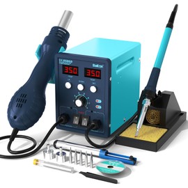 BK8586D Soldering Station 2-In-1 SMD Hot Air Rework Station,Solder Iron Station Kit for Electronics, 5 Soldering Tips, 2 Hot Air Nozzles,Tweezers, Solder Wire,Desoldering Pump,Solder Sucker