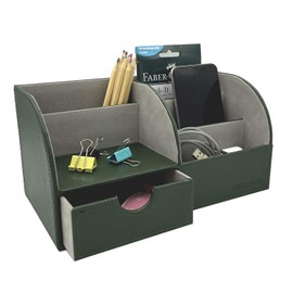 UnionBasic Multifunctional PU Leather Office Desk Organizer Business Card/Pen/Pencil/Mobile Phone/Stationery Holder Storage Box (Dark Green)