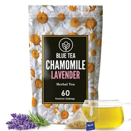 BLUE TEA - Chamomile Lavender Herbal Tea - 60 Tea Bags | SUPER ANTI-OXIDANT | Soothig Tea | Caffeine-free - Non-GMO - Vegan - Gluten Free | Eco-Conscious Zipper Pack