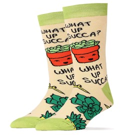 ooohyeah Men's Novelty Funny Succulents Crew Socks, Crazy Silly Plant Socks, What Up Succa, Shoe Size 8-13