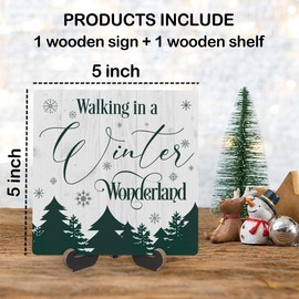 Winter Wood Plaque With Stand, Walking In A Winter Wonderland Desk Sign Decor for Farmhouse Home Office Table Shelf, Rustic Christmas Wood Sign Gifts for Women Men -16