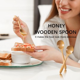 Hefild 6 PCS Wooden Spoons for Honey, 6.7 inch Small Wooden Spoons - Perfect for Tea, Coffee & Soup, Little Schima Wooden Serving Table Spoons Set, Bulk Bamboo Teaspoon for Eating with Unique Design