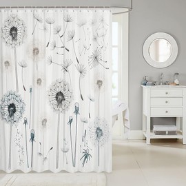 Manfei Dandelion Floral Shower Curtains Wild Flower Bathroom Curtains for Kid Boy Girls Room Decor, Botanical Floral Print Waterproof Bath Curtains with 12 Hooks Suits for Bathtub, 72" W x 72" L