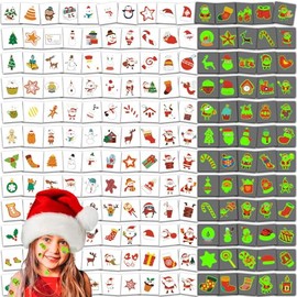 Tatuajes de Navidad, 204pcs Tatuaje De Navidad Pegatinas, Cicatriz Tatuaje Navidad,para Niños Rellenos para calcetines, Fiesta de Navidad Decoraciones Regalos