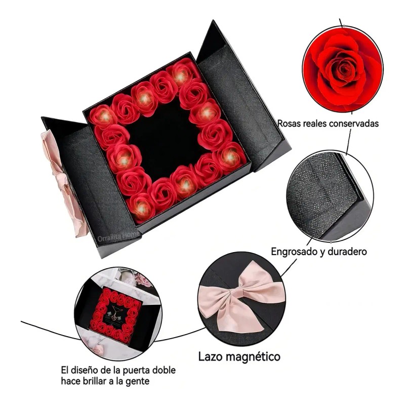 Flor Eterna Rosas Rojas Exquisita Caja Con Collar Y Regalo