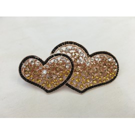 Gorgeous Vintage Jewelry Crystal Rhinestones Double Heart Design Hair Barrette Clips Hair Clips- Large Size - Crystal Amber Color -For Hair Beauty Tools