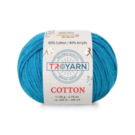 Troyarn Cotton 60% Cotton 40% Acrylic Yarn, Soft, Fine/Sport (2) for Crochet and Knitting 1.76 Oz (50g) / 180 Yds (165m) (10328 - Sochi Blue)