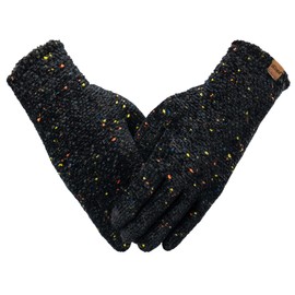 ViGrace Winter Touchscreen Gloves for Women Chenille Warm Cable Knit with 3 Touch Screen Fingers Texting Driving Elastic Cuff Thermal Glove(Stipple,Large)