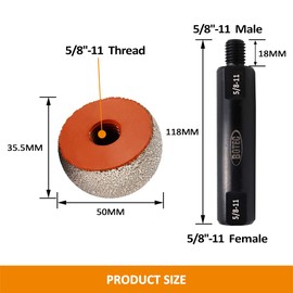 BGTEC Diamond Milling Bits,50mm Spherical bit Plus Extension Rod for Stone flowerpot,Cobblestone,Marble,Granite,Quartz,Artificial Stone