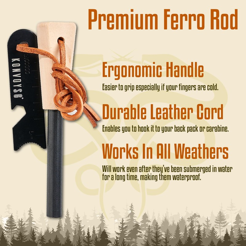KonvoySG Survival Tool Ferro Rod Fire Starter with Multi-Tool Striker
