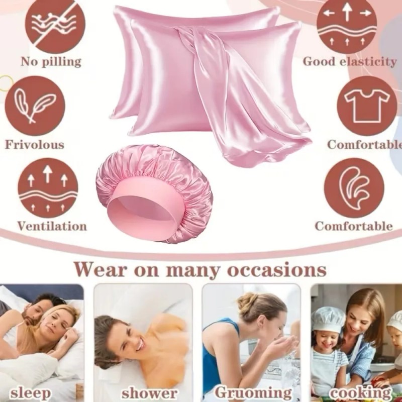 Set De Gorros De Dormir De Seda Satinada Con Rizador