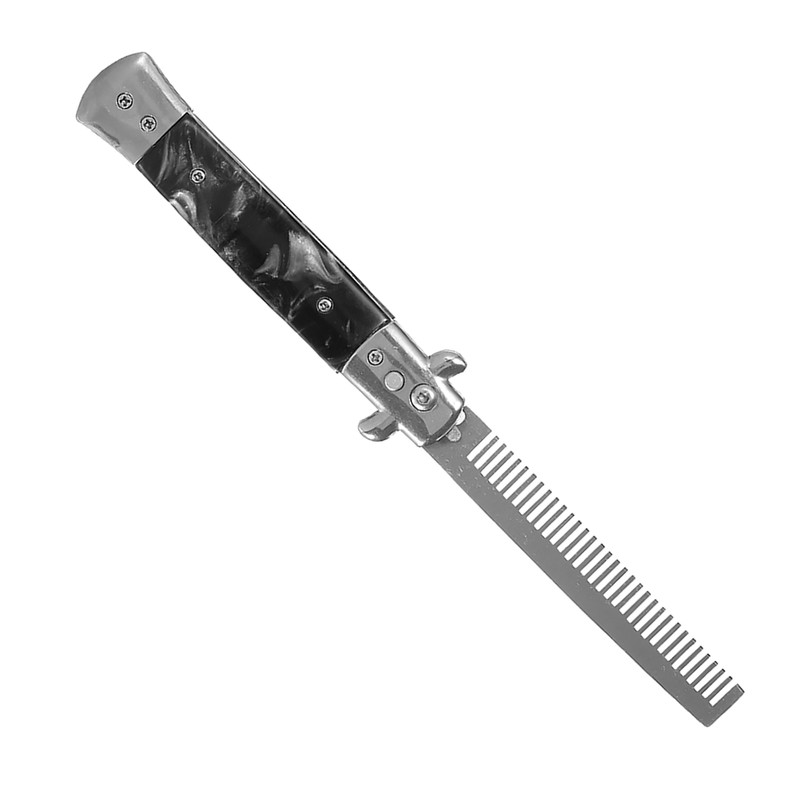1PC Stainless Steel Switchblade Spring Pocket Oil Hair Comb Foldable