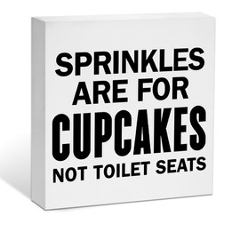 Funny Bathroom Decor Wood Sign - Sprinkles for Cupcakes Not Toilet Seats - Farmhouse Bathroom Decor Toilet Rules Shelf Washroom Desk Decoration Rustic Funny Decoration Gifts for Friend Coworker