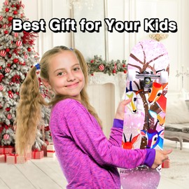 Skateboards for Beginners Kids Boys Girls Teens and Adults, 31 Inch Complete Standard Skateboards with 7-Layer Maple Double Kick Deck Unicorn and Skull Design (Cates)