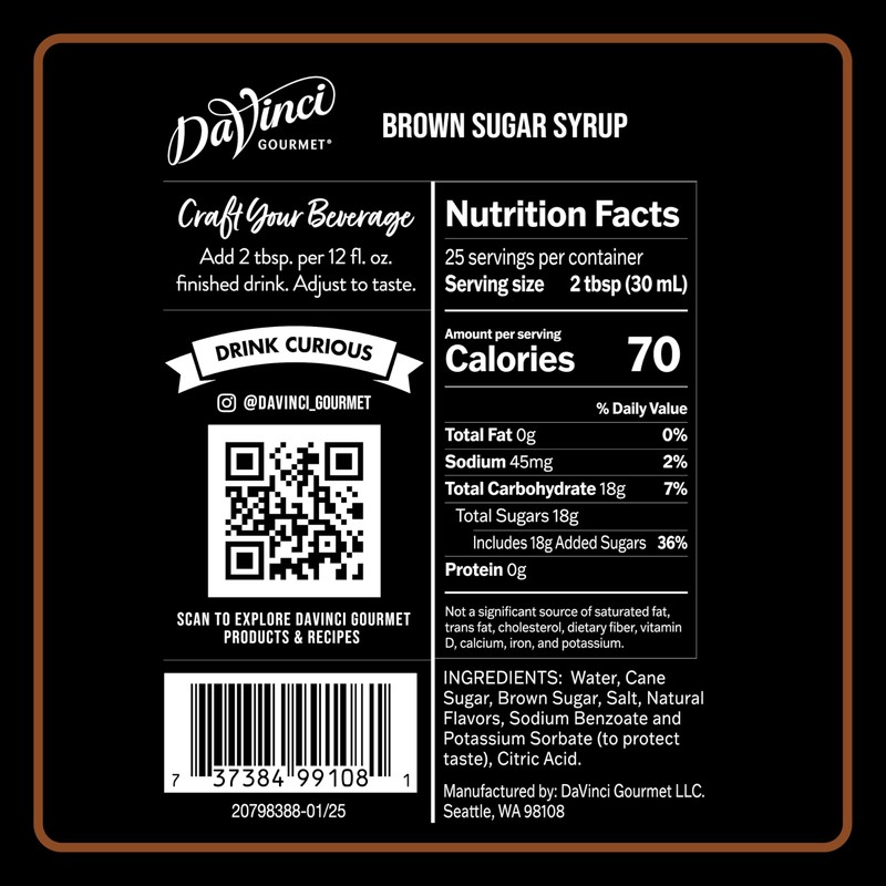 DaVinci Gourmet Brown Sugar Syrup, 25.4 Fluid Ounces (Pack of