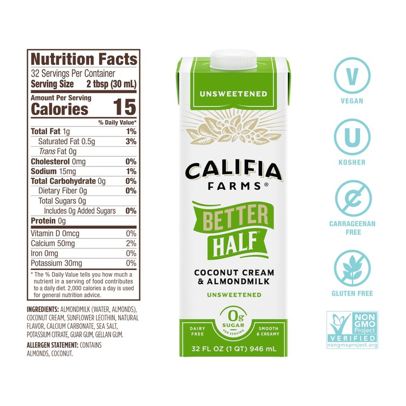 Califia Farms - Unsweetened Better Half, Half and Half Substitute,