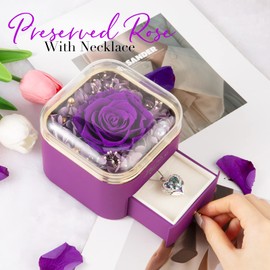 NEWNOVE Valentines Day Gifts for Her - Preserved Real Purple Rose with Purple Necklace - Flower Gifts for Women Wife Girlfriend Mom and Grandma, Anniversary Birthday Gifts for Women
