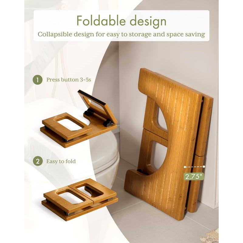 AmazerBath 8.5 Inches Bamboo Toilet Stool Squat for Adult, Foldable