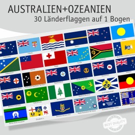 beihaasnatuerlich Australia & Oceania Country Flags Sticker Set - 30 Rectangular Flag Stickers on 1 Sheet, Waterproof & UV Resistant, 5 x 3 cm for Crafts, Model Making, Suitcase, Decoration