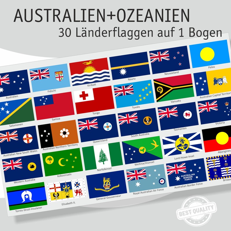 beihaasnatuerlich Australia & Oceania Country Flags Sticker Set - 30