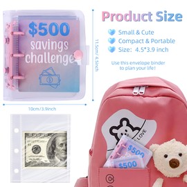 Mini 25 Envelope Saving Challenge, $500 Savings Challenge Binder, Mini Budget Binder with Cash Envelopes, Easy and Fun Way to Save $500 Cash Budget Wallet for Offices Home School