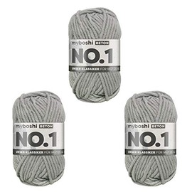 myboshi No.1 Wool for Crochet and Knitting, Quick Knitting Yarn, Durable Hat Wool, Knitting Wool, Crochet Wool, Mulesing-Free, 50 g, LL 55 m Grey (Concrete), 3 Balls