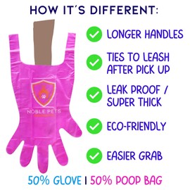 Noble Pets Dog Gloves - 8+ Ways to Use Them| Leak Proof | Extra Long Tie Handles | Eco-Friendly (Pink, 80 gloves)