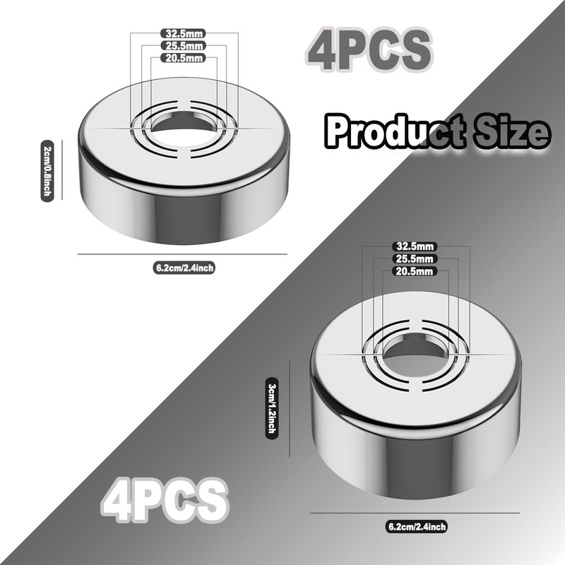 Yicoovey 8 Piece Adjustable Chrome ABS Pipe Cover Set for