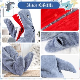 TAGVO Shark Blanket for Adult Kids, Soft Flannel Shark Onesie, Shark Blanket Hoodie Onesie, Cute Cozy Shark Onesie Costume