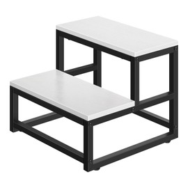 Wood and Metal 2 Step Stool for Adults & Kids – Heavy Duty Rustic Step Stools, 500 Lbs Capacity Non-Slip Stepping Stool for High Beds, Kitchen, Bathroom, Closet, Durable Foot Stool for Home Use,White